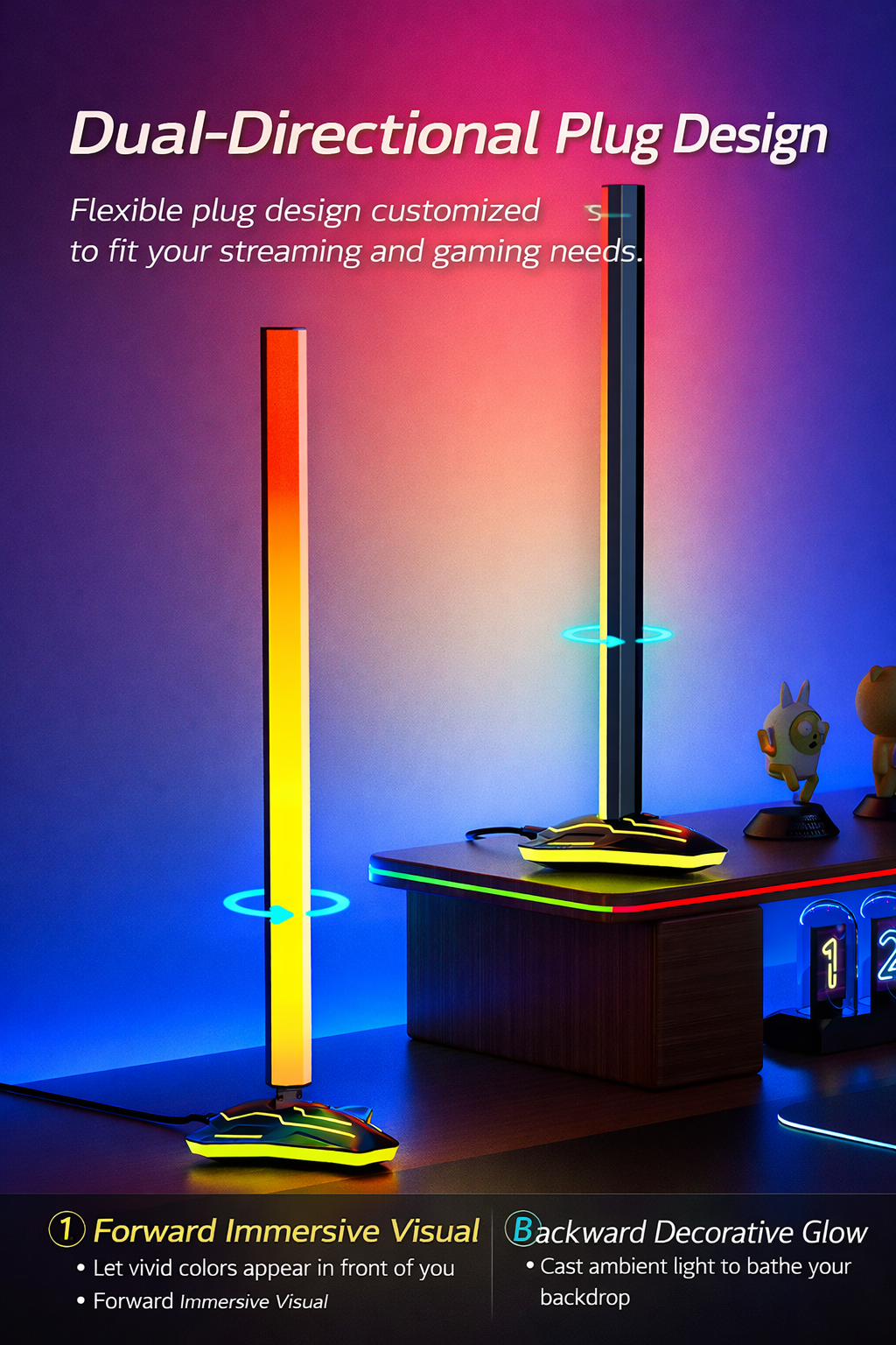 Skydimo F204 Screen-Sync RGB Desktop Light Pillars, Audio-Reactive Ambient Lighting for PC Gaming Setups