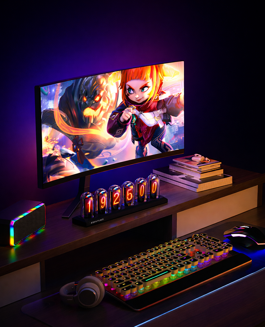 H401 Retro IPS Nixie Tube RGB Clock, Desktop Ambient Light for Gaming PC Room and Desk Setup