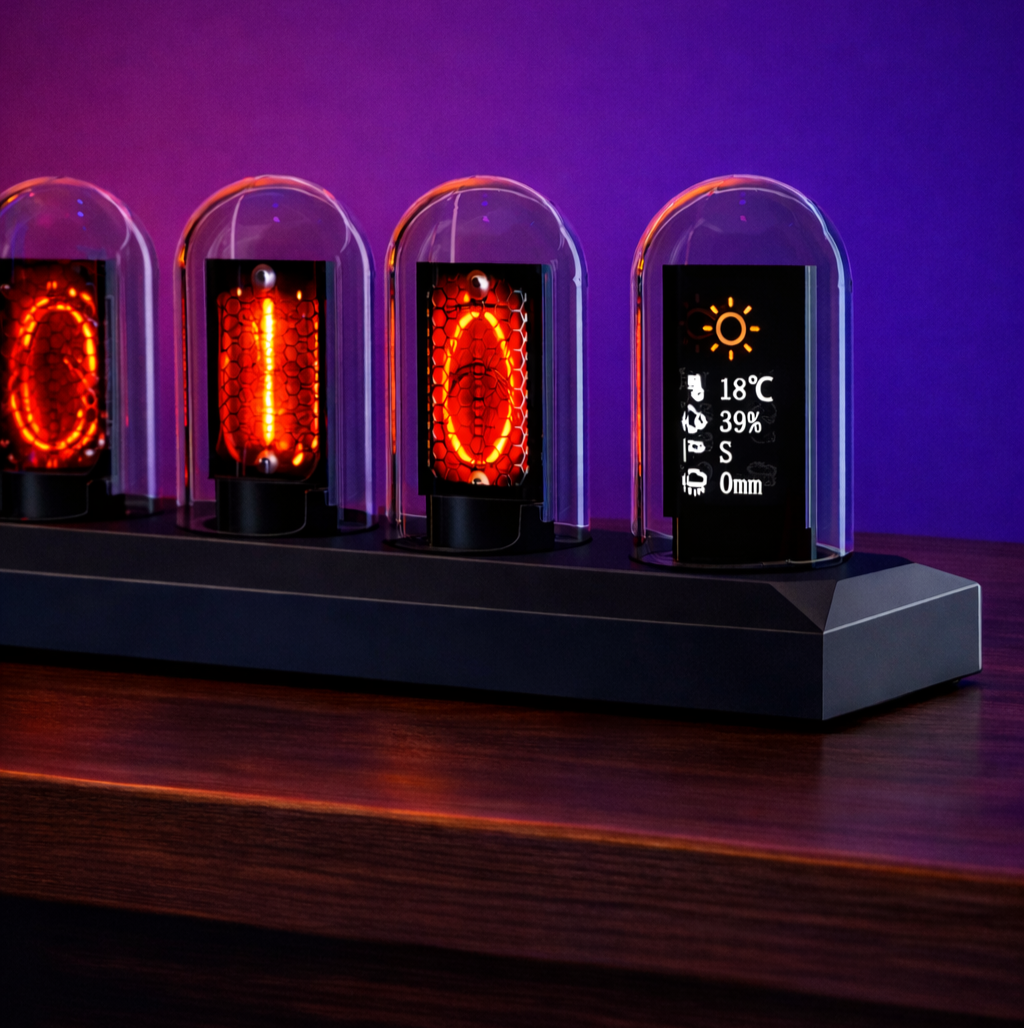 H401 Retro IPS Nixie Tube RGB Clock, Desktop Ambient Light for Gaming PC Room and Desk Setup
